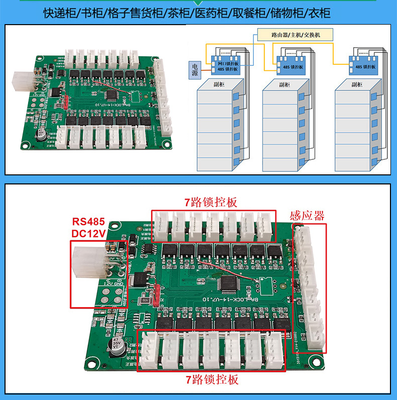 智能電子柜14路鎖控板電子鎖狀態(tài)檢測三路物體感應物聯(lián)工業(yè)PCBA方案485串口通訊定制開(kāi)發(fā)軟件APP