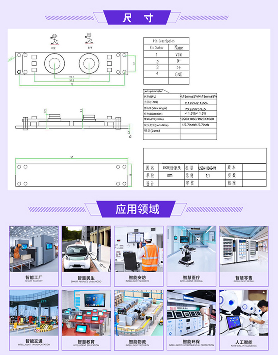 高清1080P雙目攝像頭模組廠(chǎng)家現貨供應按需定制加工免費提供人臉識別算法