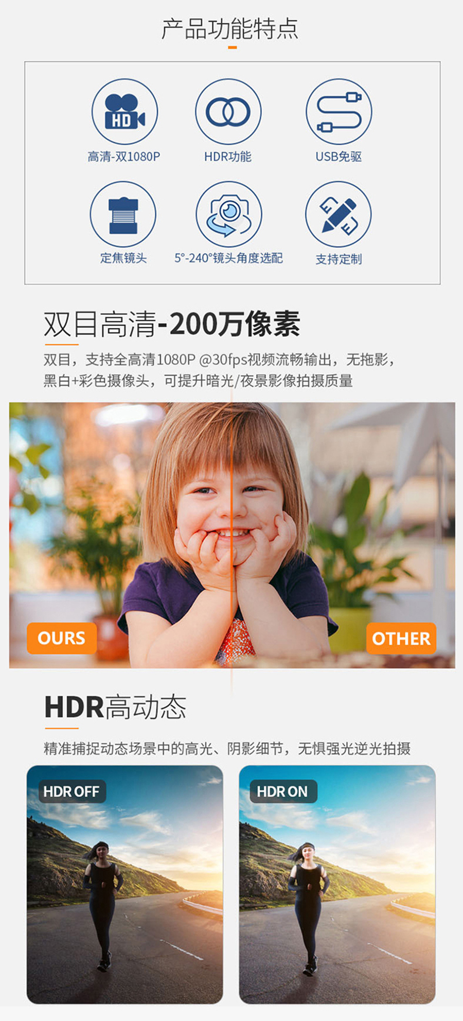 高清1080P雙目攝像頭模組廠(chǎng)家現貨供應按需定制加工免費提供人臉識別算法